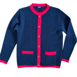 Vintage Casadiego‎ Navy Red Button Down Cardigan Sweater Women's Size Large